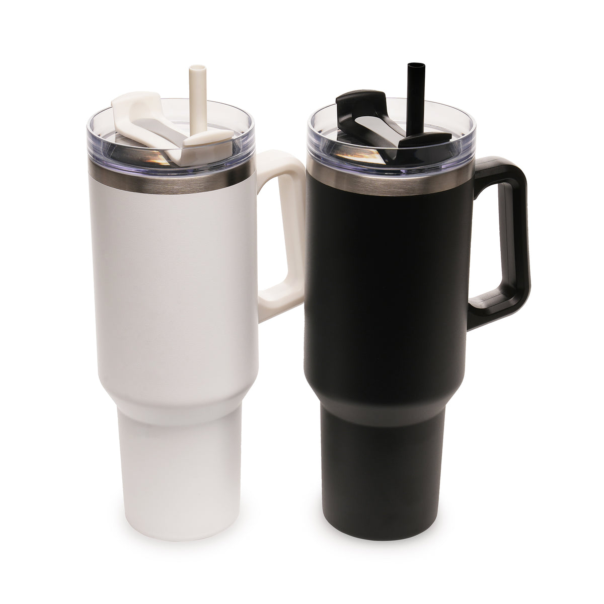Branded Large Recycled Steel Travel Mug with Handle and Straw