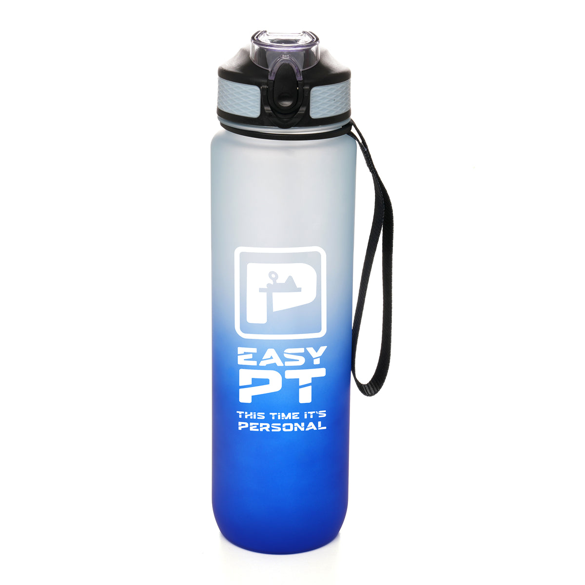 Branded 1 Litre Ombre Bottle with Sipper and Carry Strap in Royal Blue