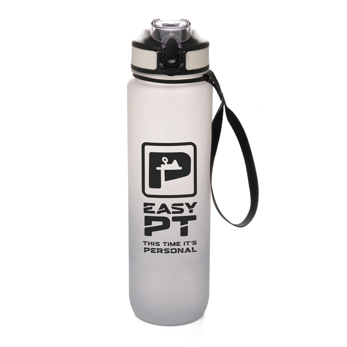 Branded 1 Litre Ombre Bottle with Sipper and Carry Strap in White