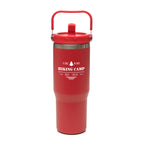 Branded 900ml Recycled Stainless Steel Travel Mug with Bucket Handle in Red