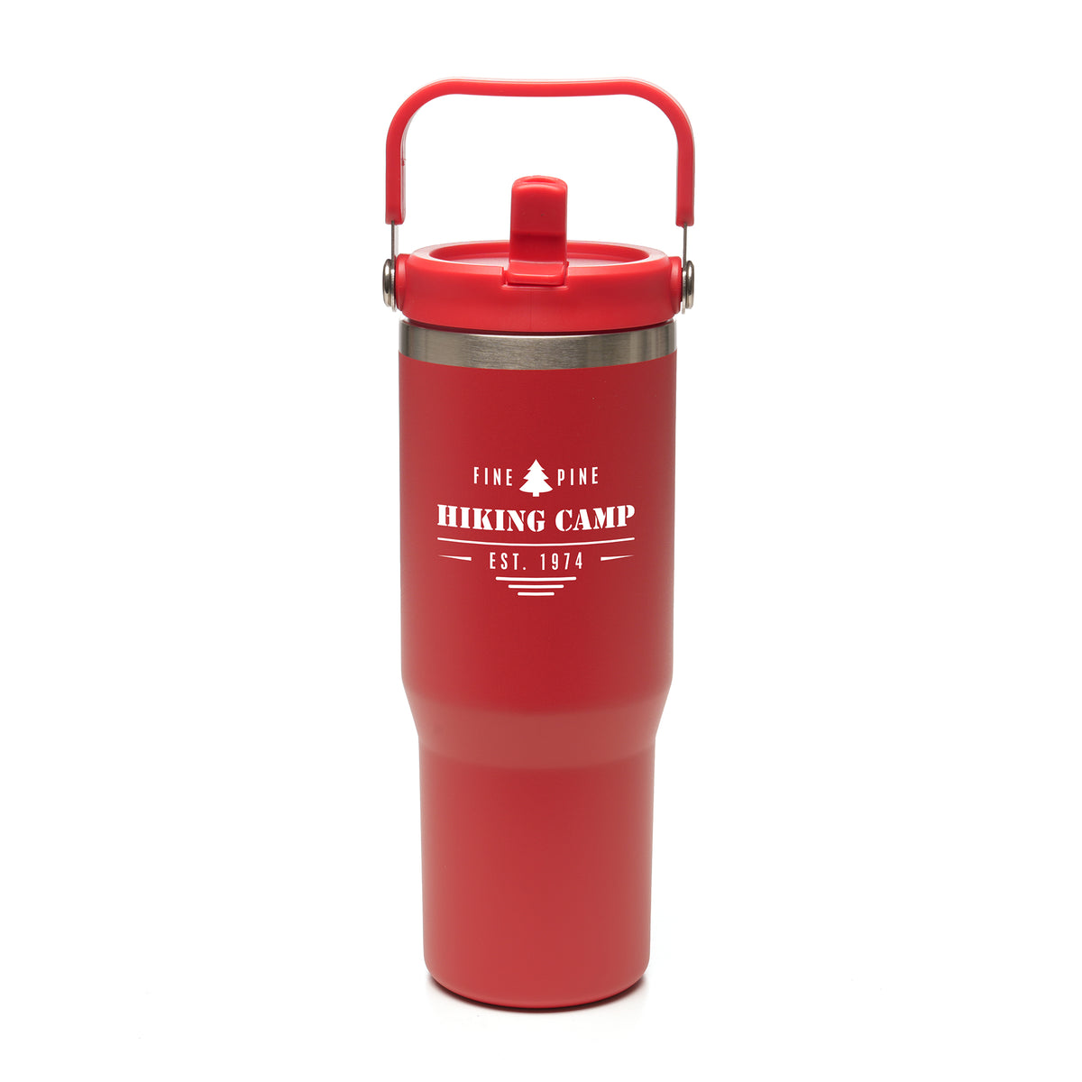 Branded 900ml Recycled Stainless Steel Travel Mug with Bucket Handle in Red