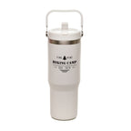 Branded 900ml Recycled Stainless Steel Travel Mug with Bucket Handle in White