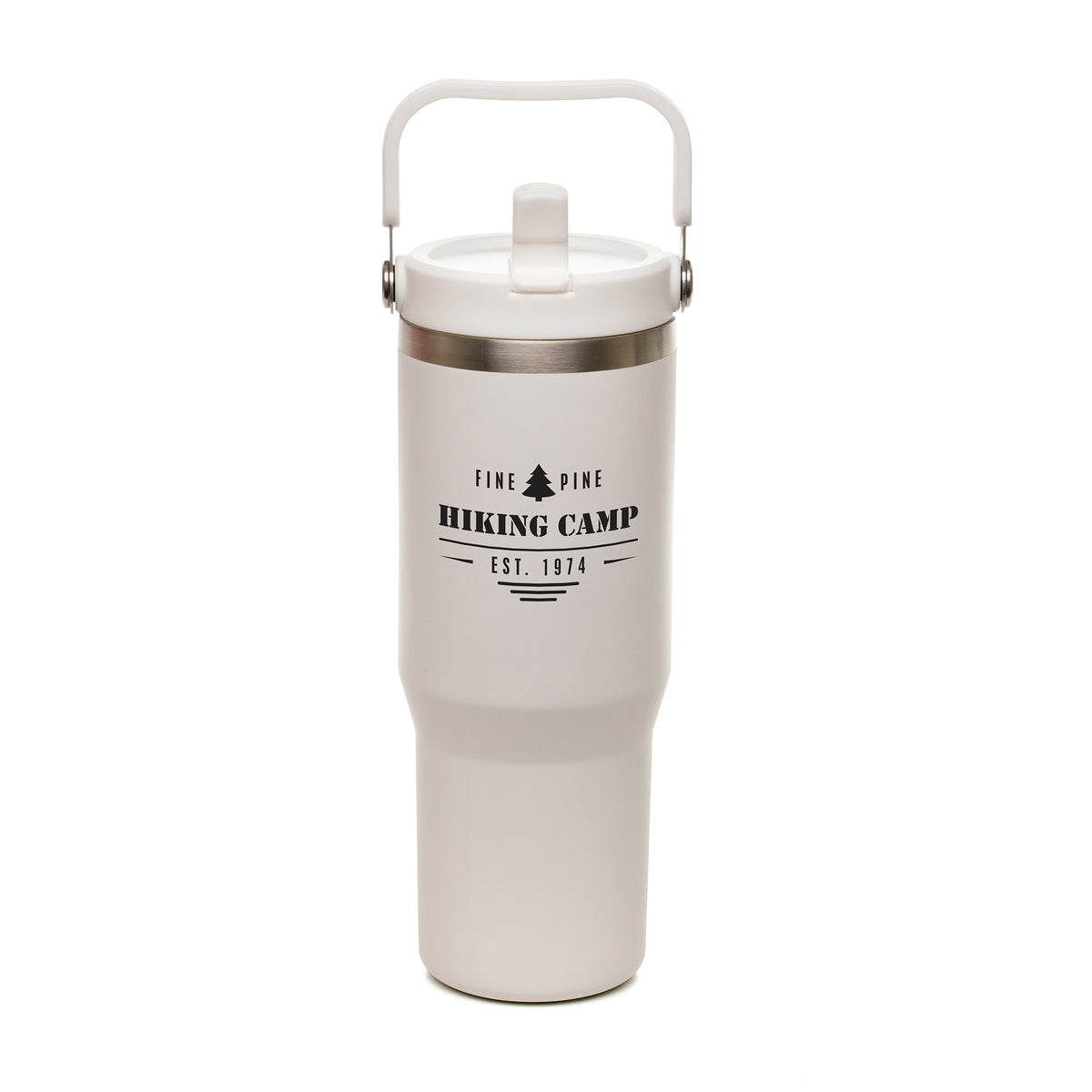 Branded 900ml Recycled Stainless Steel Travel Mug with Bucket Handle in White
