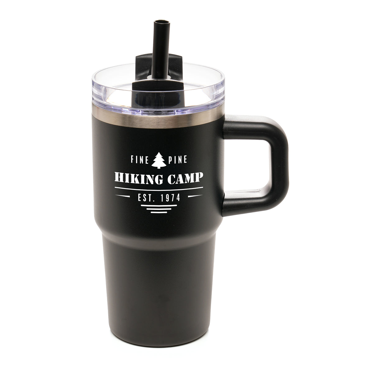 Branded 600ml Recycled Steel Travel Mug with Handle and Straw