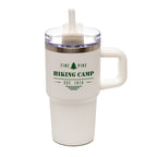 Branded 600ml Recycled Steel Travel Mug with Handle and Straw in White