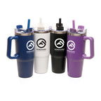 Branded 900ml Recycled Stainless Steel Travel Mug with Built-in Handle