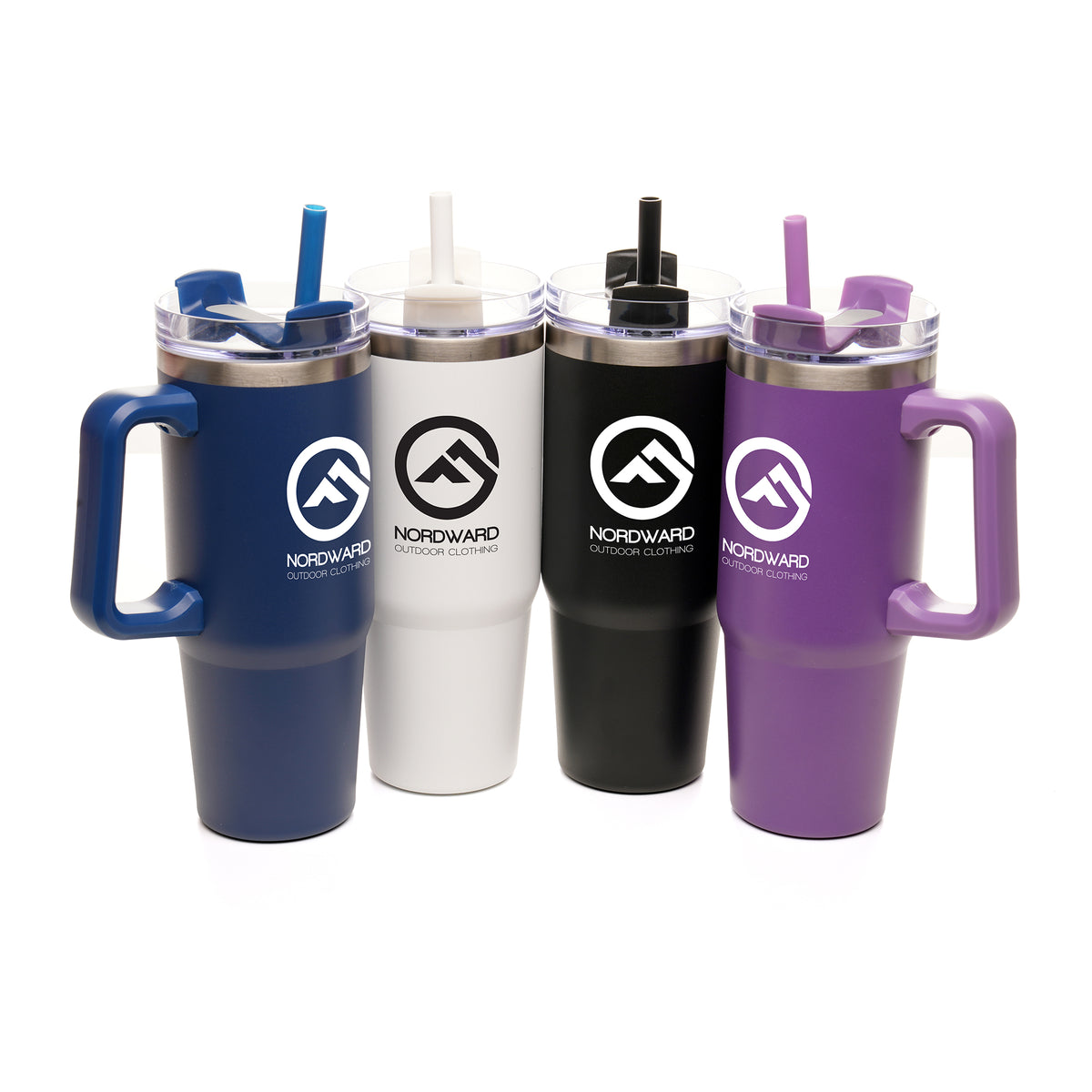 Branded 900ml Recycled Stainless Steel Travel Mug with Built-in Handle