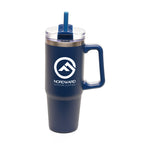 Branded 900ml Recycled Stainless Steel Travel Mug with Built-in Handle in Navy Blue