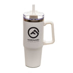 Branded 900ml Recycled Stainless Steel Travel Mug with Built-in Handle in White