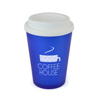 Branded 350ml Frosted Coloured Take Out Mug in Blue
