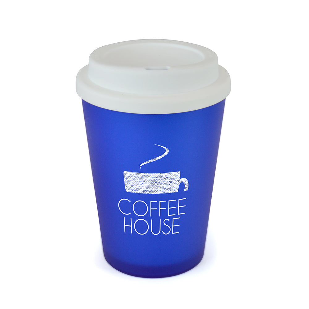 Branded 350ml Frosted Coloured Take Out Mug in Blue