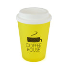 Branded 350ml Frosted Coloured Take Out Mug in Yellow