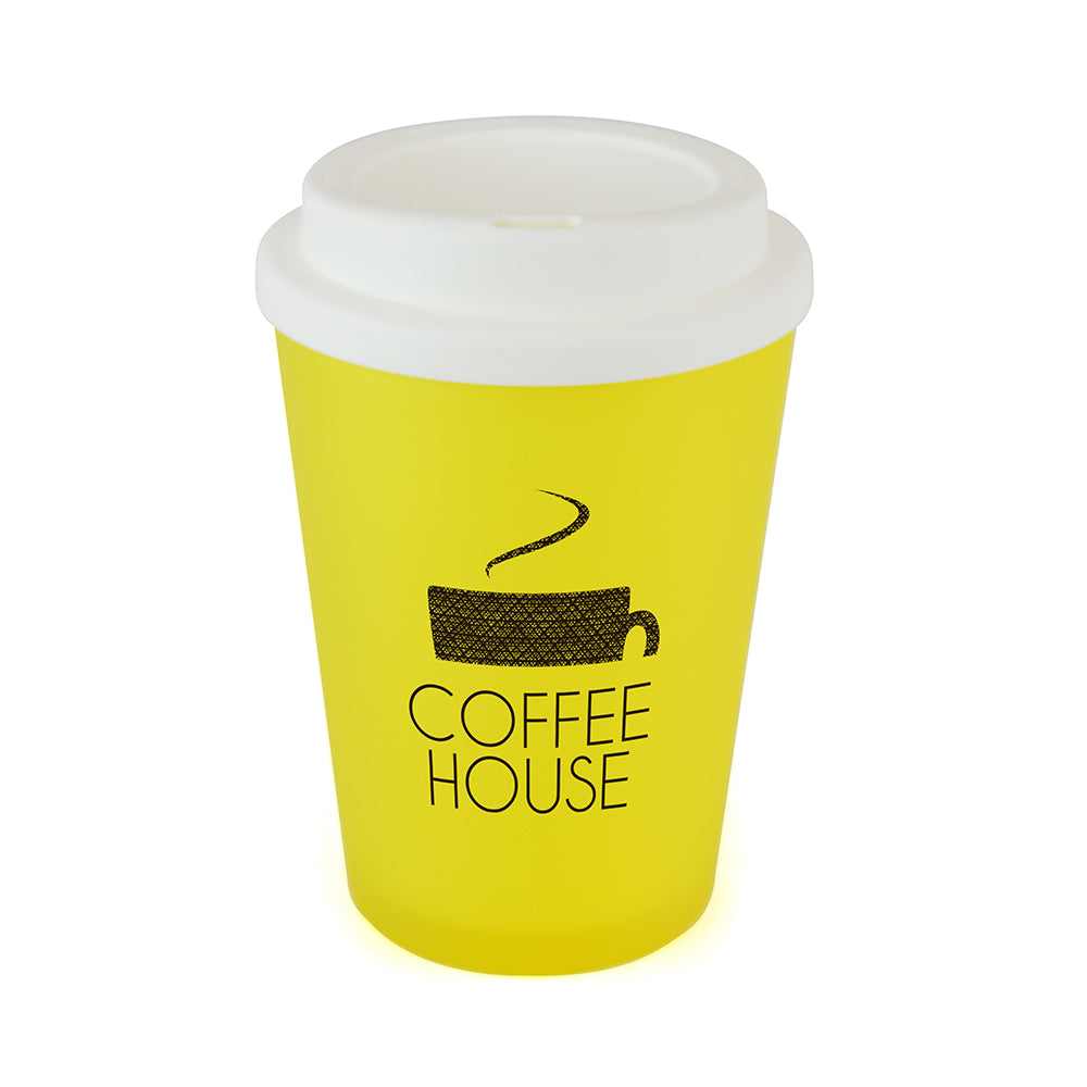 Branded 350ml Frosted Coloured Take Out Mug in Yellow