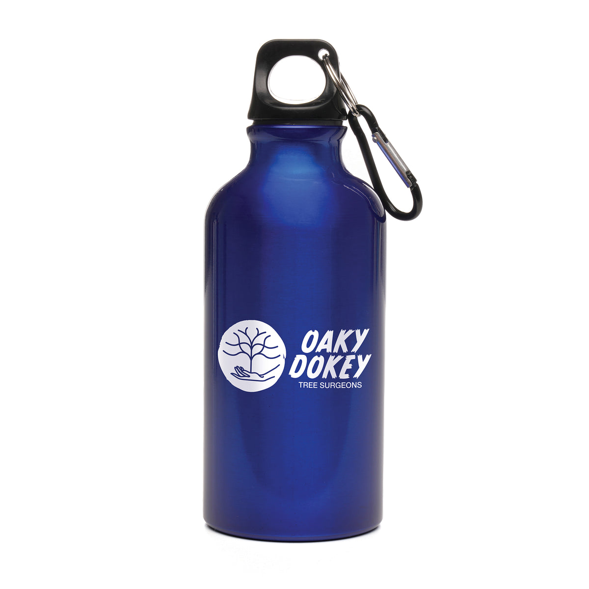 Branded 400ml Recycled Aluminium Sports Bottle with Carabineer in Blue