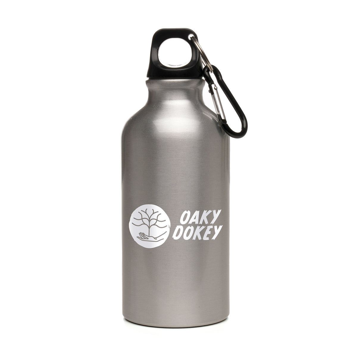 Branded 400ml Recycled Aluminium Sports Bottle with Carabineer in Silver