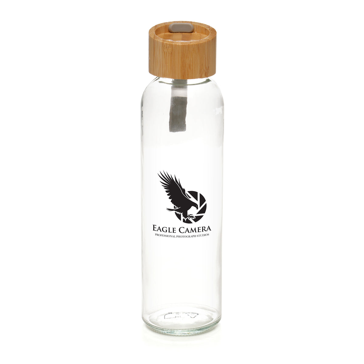 Branded 450ml Glass Bottle with Bamboo Lid and Silicone Handle