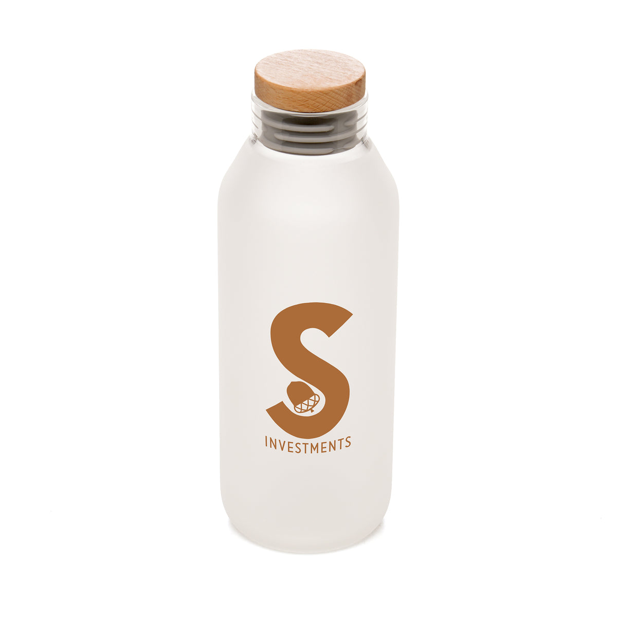 Branded 570ml Borosilicate Glass Bottle with Acacia Wood Stopper