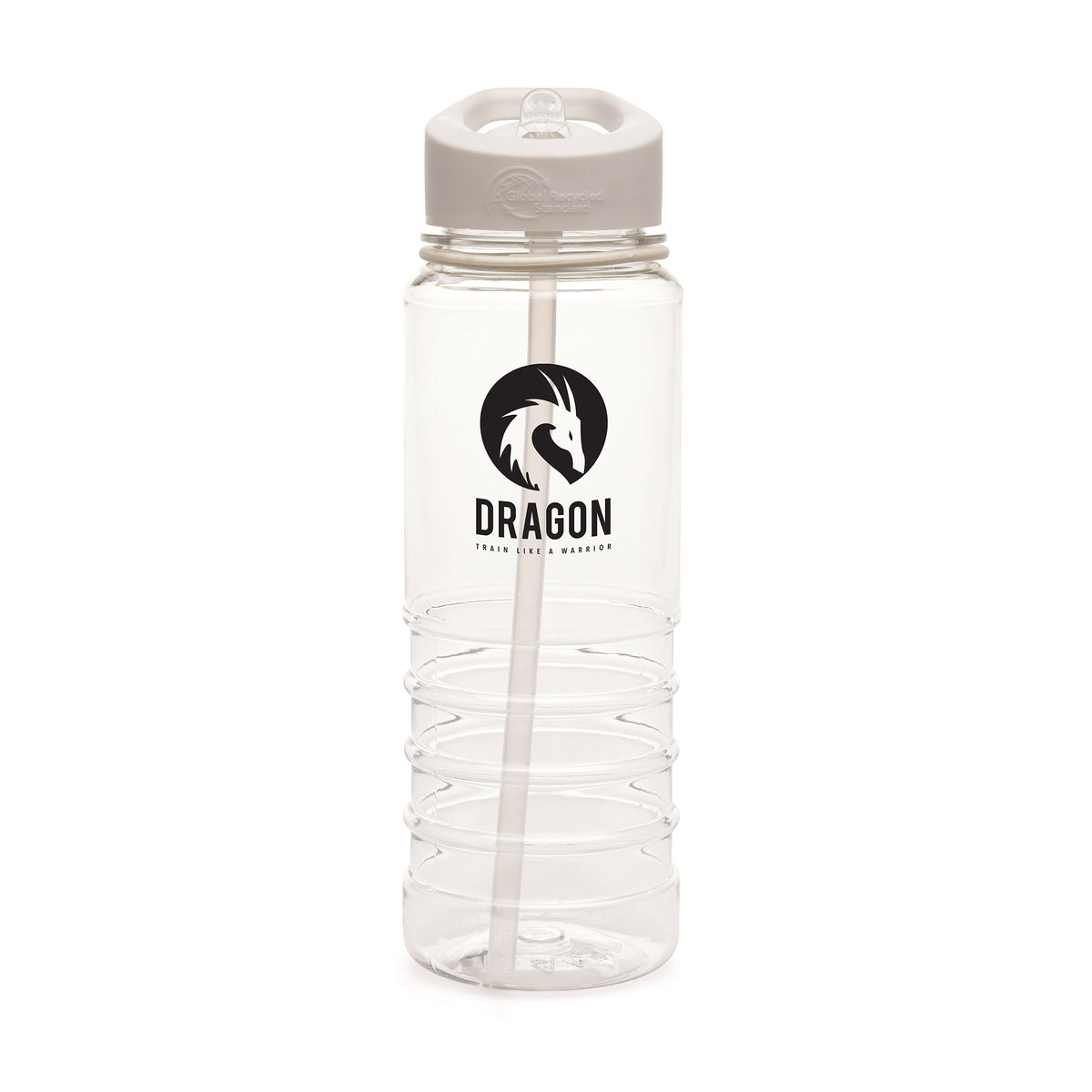 Branded 750ml Recycled RPET Sports Bottle with Ridged Base in White