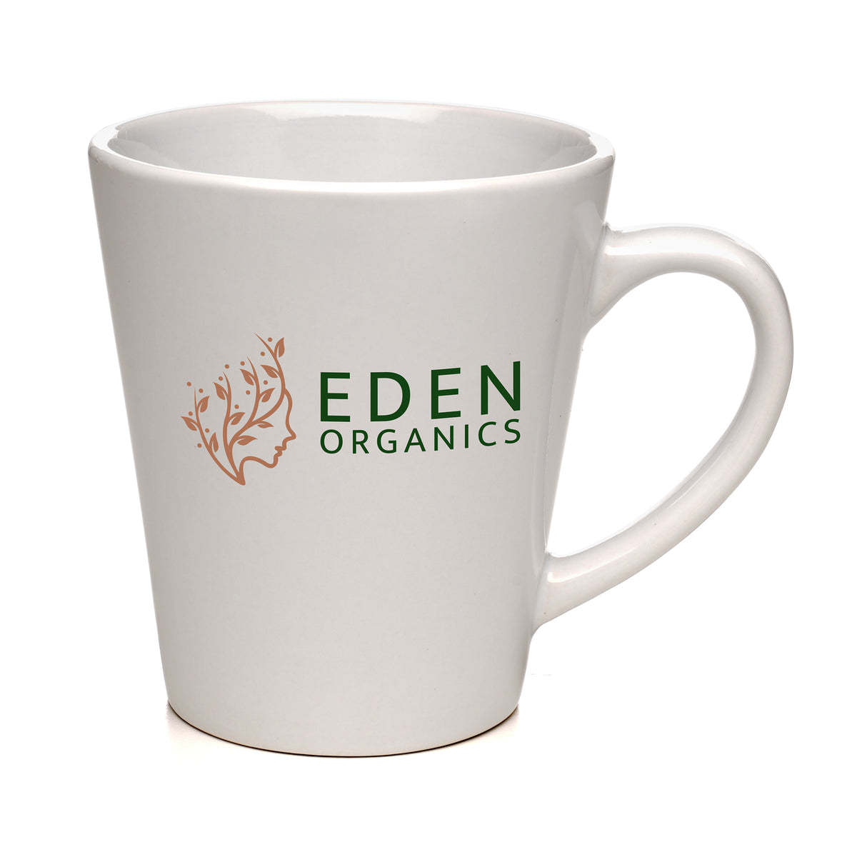 Branded 11oz Latte-Style White Gloss Ceramic Mug