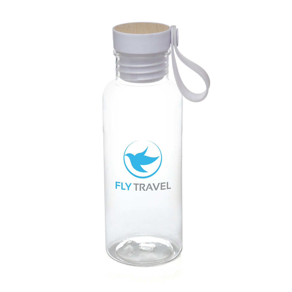 Branded 600ml RPET Bottle with Bamboo Detail Lid in White