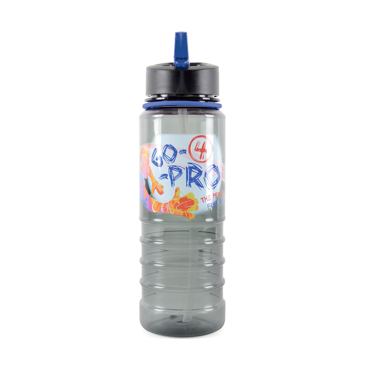 Branded 750ml Smoked PET Sports Bottle with Straw in Blue