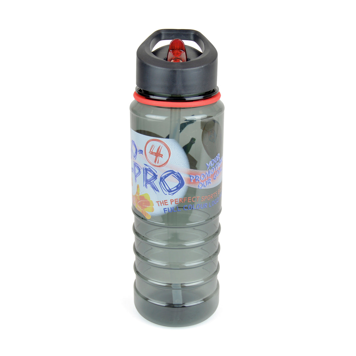 Branded 750ml Smoked PET Sports Bottle with Straw in Red