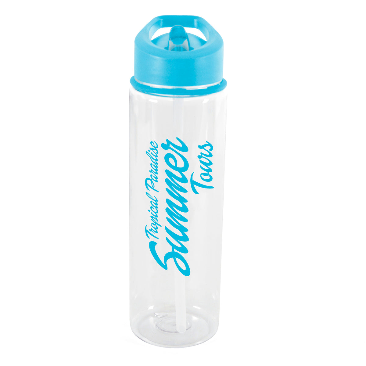 Branded 725ml Clear PET Sports Bottle with Straw in Cyan