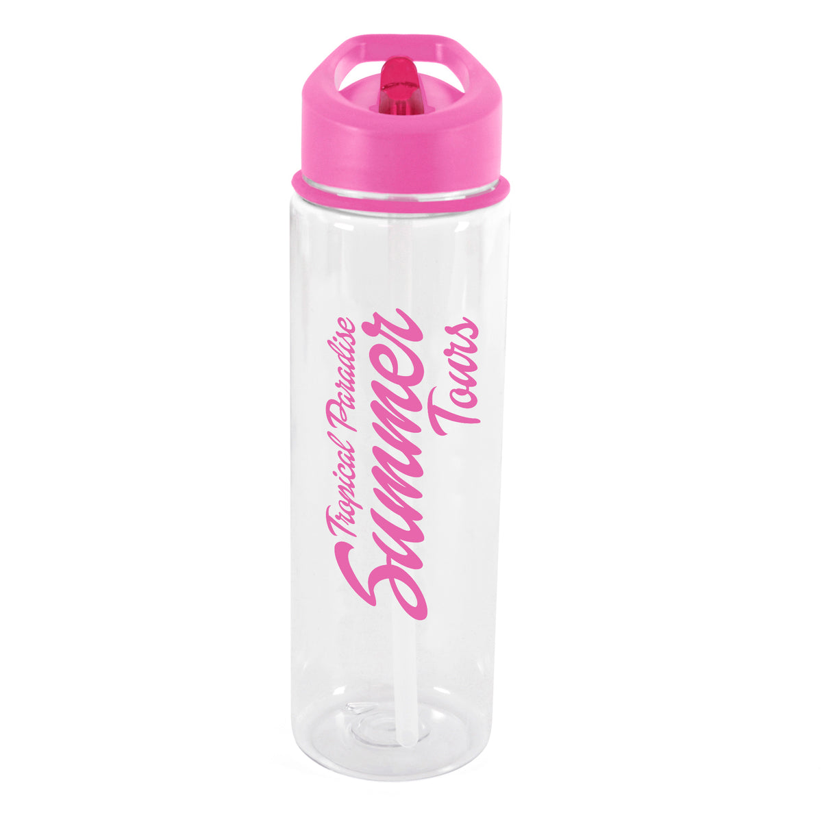 Branded 725ml Clear PET Sports Bottle with Straw in Pink