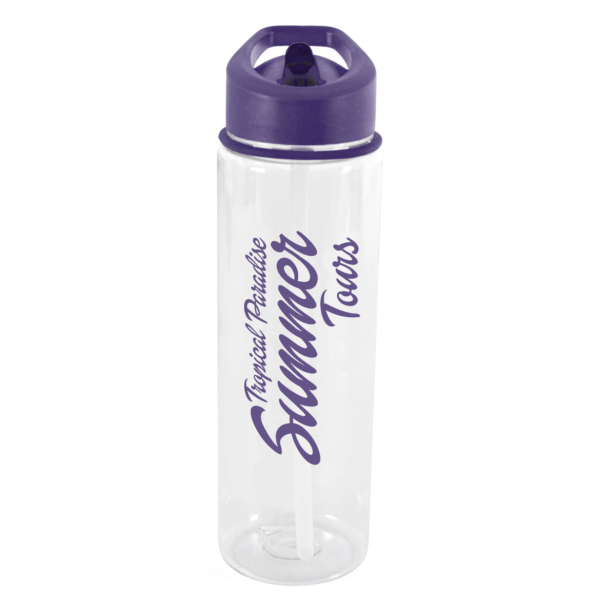 Branded 725ml Clear PET Sports Bottle with Straw in Purple