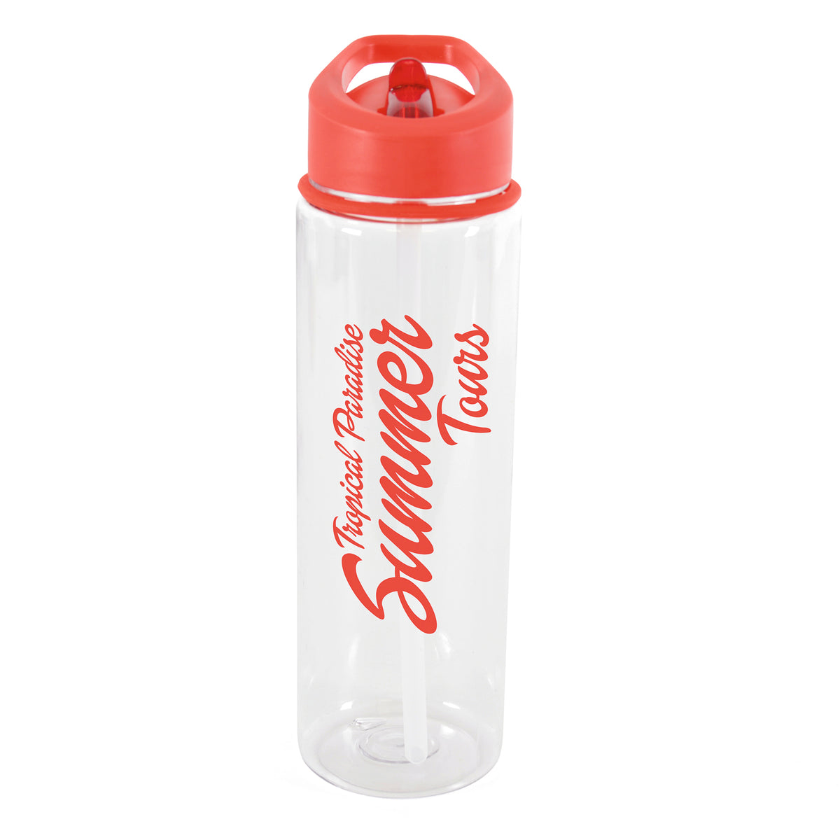 Branded 725ml Clear PET Sports Bottle with Straw in Red