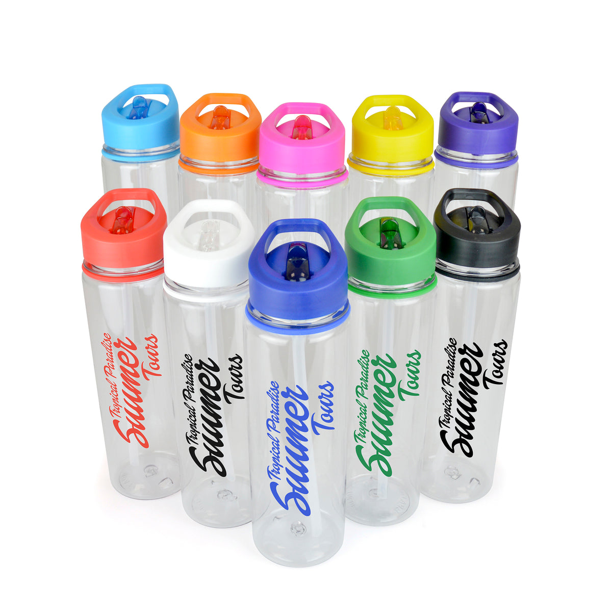 Branded 725ml Clear PET Sports Bottle with Straw