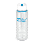 Branded 750ml Clear PET Bottle with White Lid and Sipper in Cyan