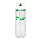 Branded 750ml Clear PET Bottle with White Lid and Sipper in Green