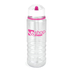 Branded 750ml Clear PET Bottle with White Lid and Sipper in Pink