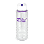 Branded 750ml Clear PET Bottle with White Lid and Sipper in Purple