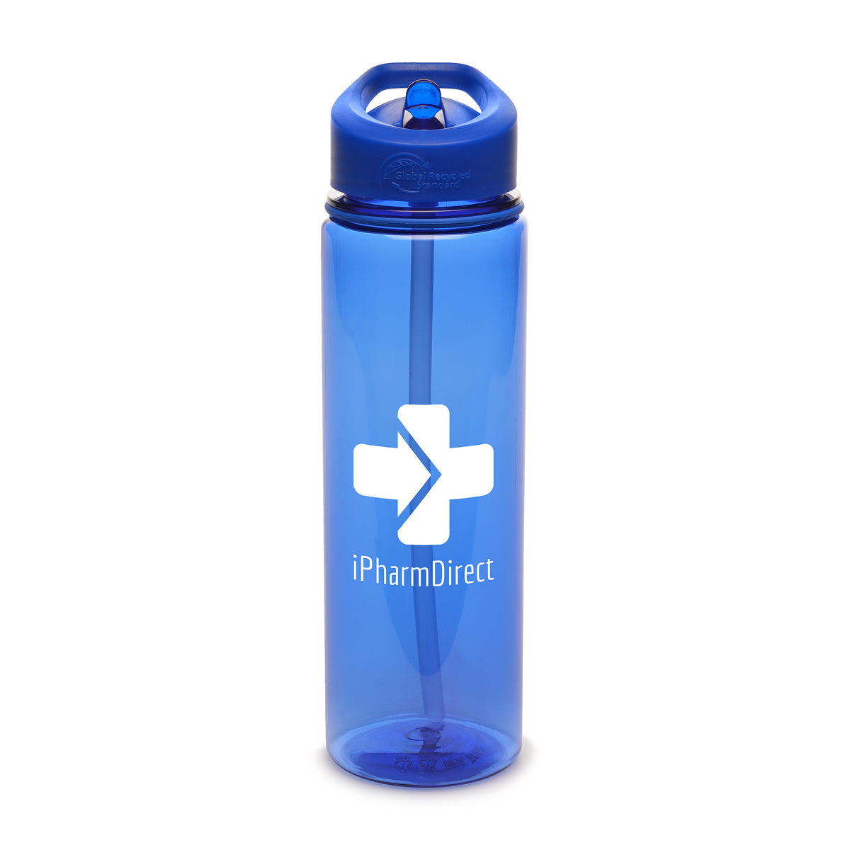 Branded Coloured RPET Drinks Bottle with Straw and Sipper in Blue