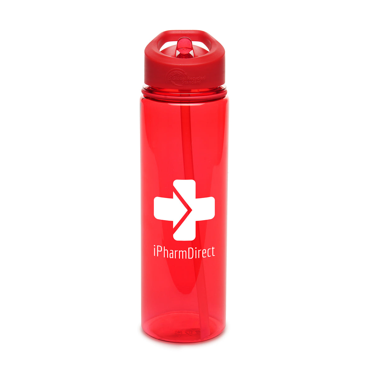 Branded Coloured RPET Drinks Bottle with Straw and Sipper in Red