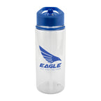 Branded 550ml Clear PET Sports Bottle with Straw in Blue
