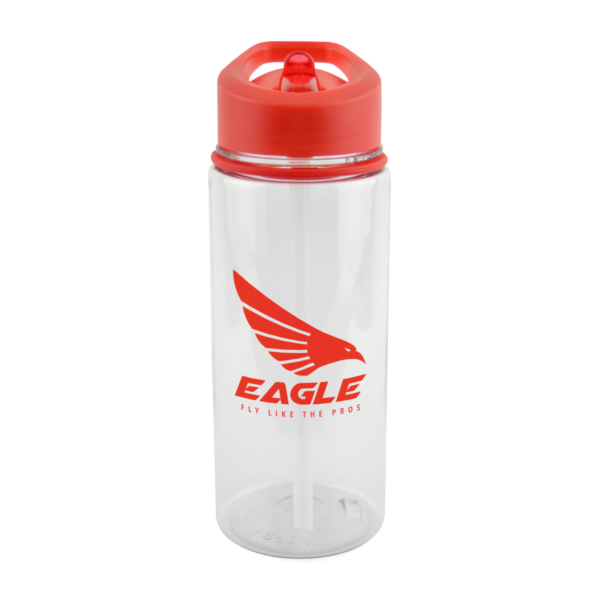 Branded 550ml Clear PET Sports Bottle with Straw in Red