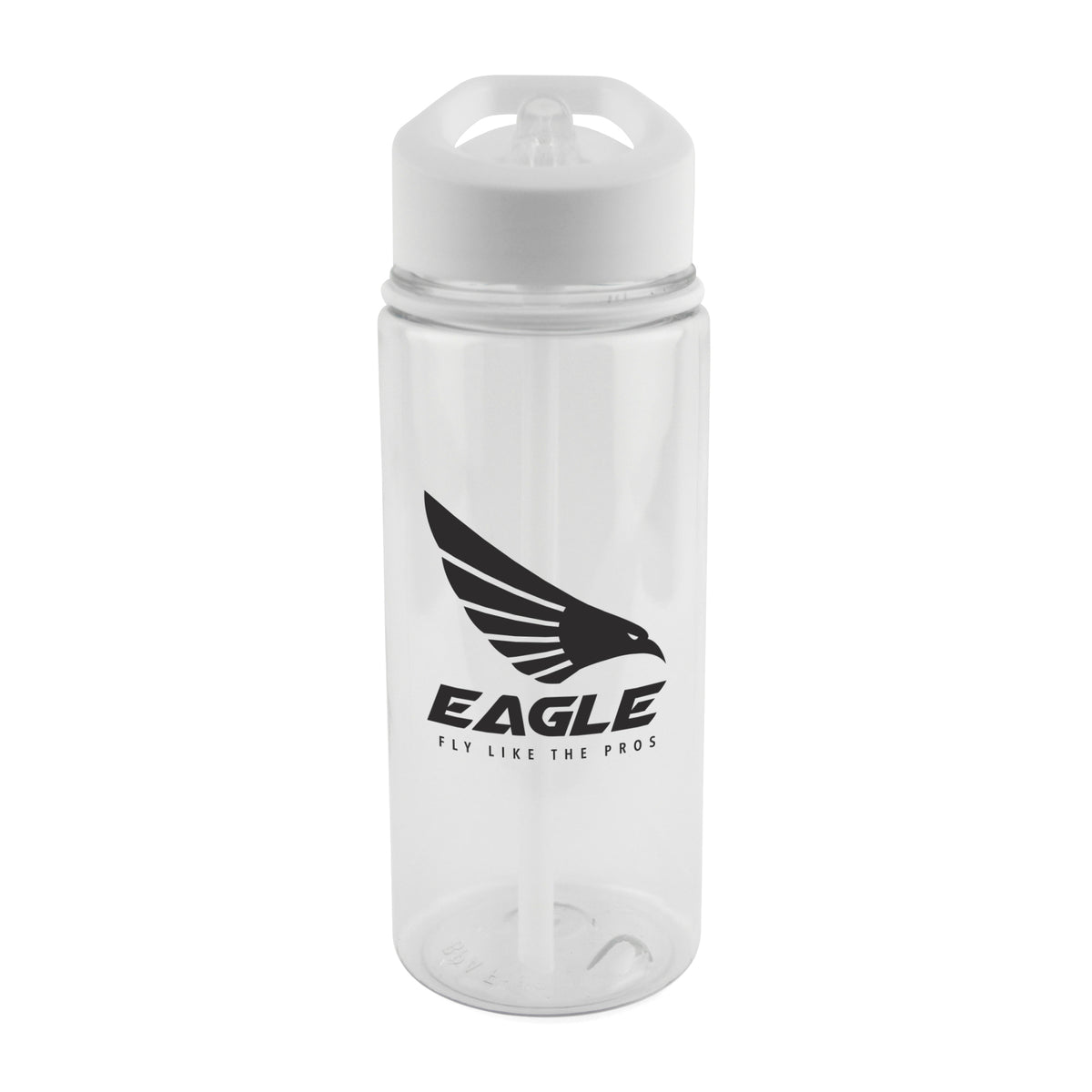 Branded 550ml Clear PET Sports Bottle with Straw in White