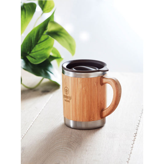 Stainless Steel and Bamboo Tumbler with Handle