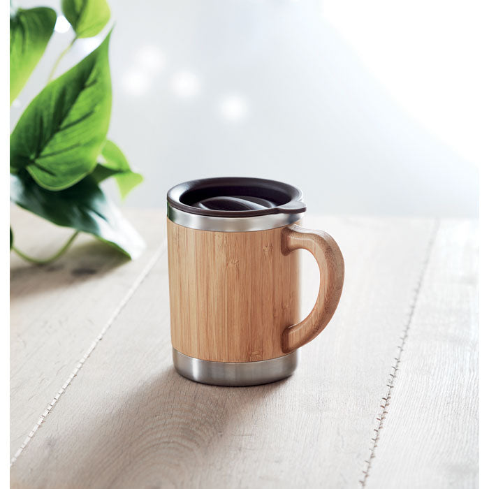 Stainless Steel and Bamboo Tumbler with Handle