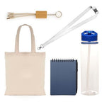 Branded Eco Cotton Shopper, Bottle & Charger Gift Set in Blue