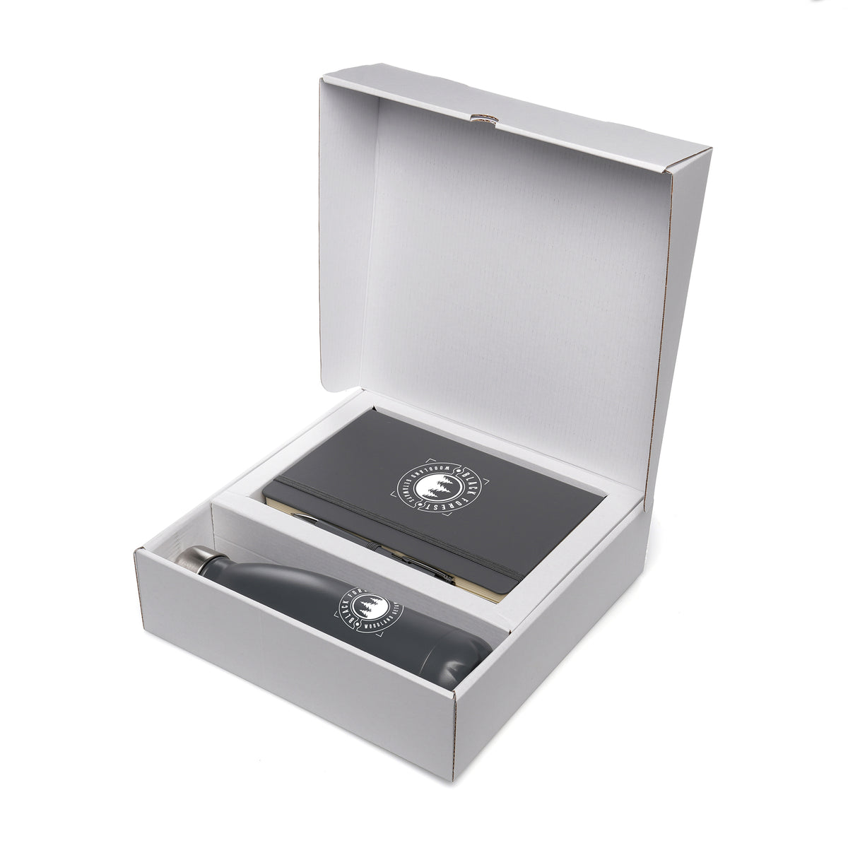 Branded Gift Set with Notebook, Pen and Insulated Bottle in Grey
