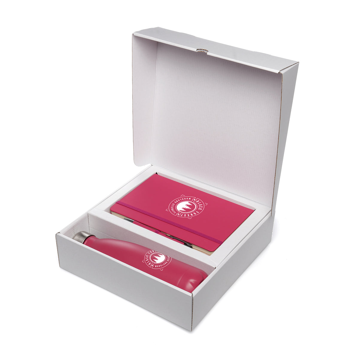 Branded Gift Set with Notebook, Pen and Insulated Bottle in Pink