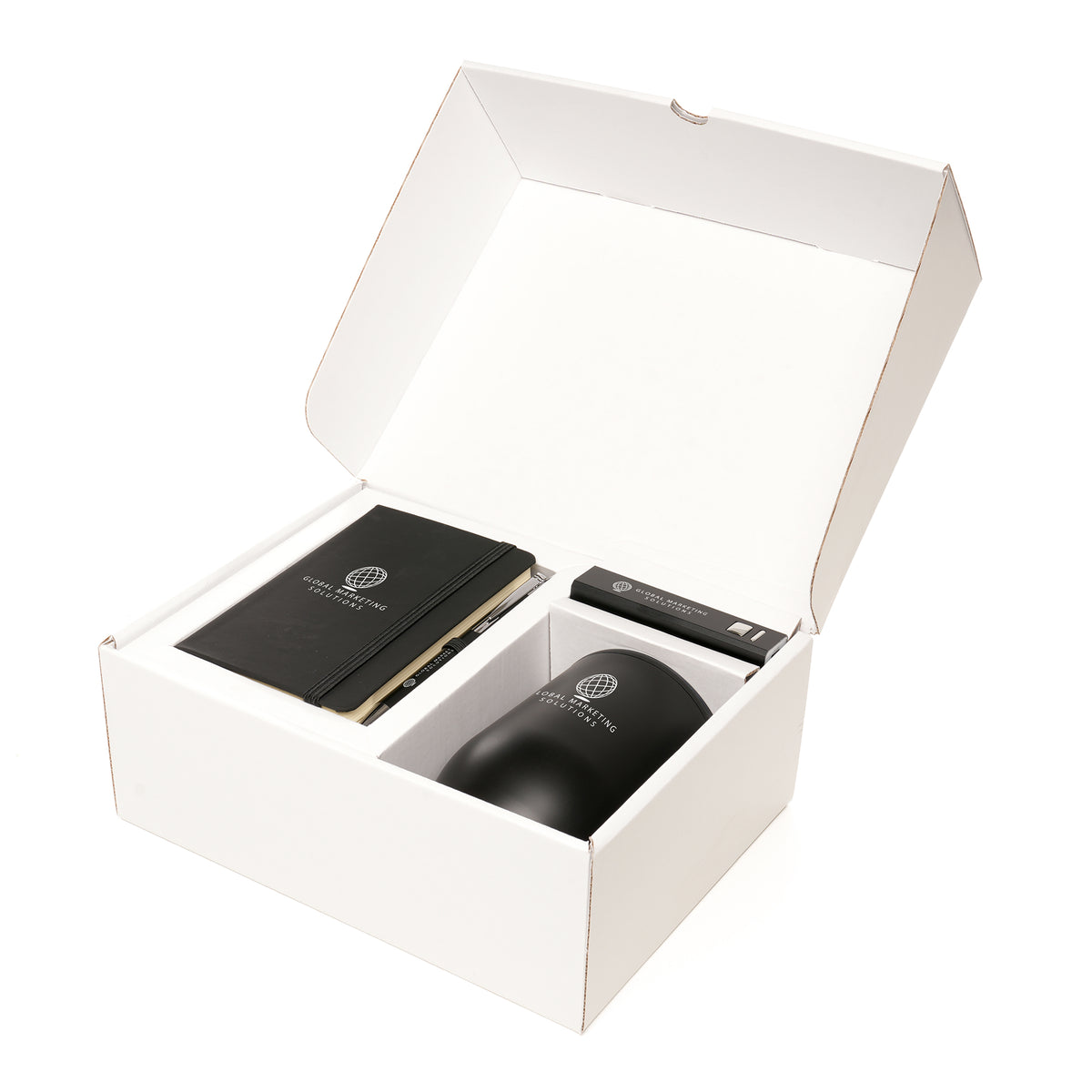 Branded Onboarding Set with Tumbler, Notebook, Pen and Power Bank in Black