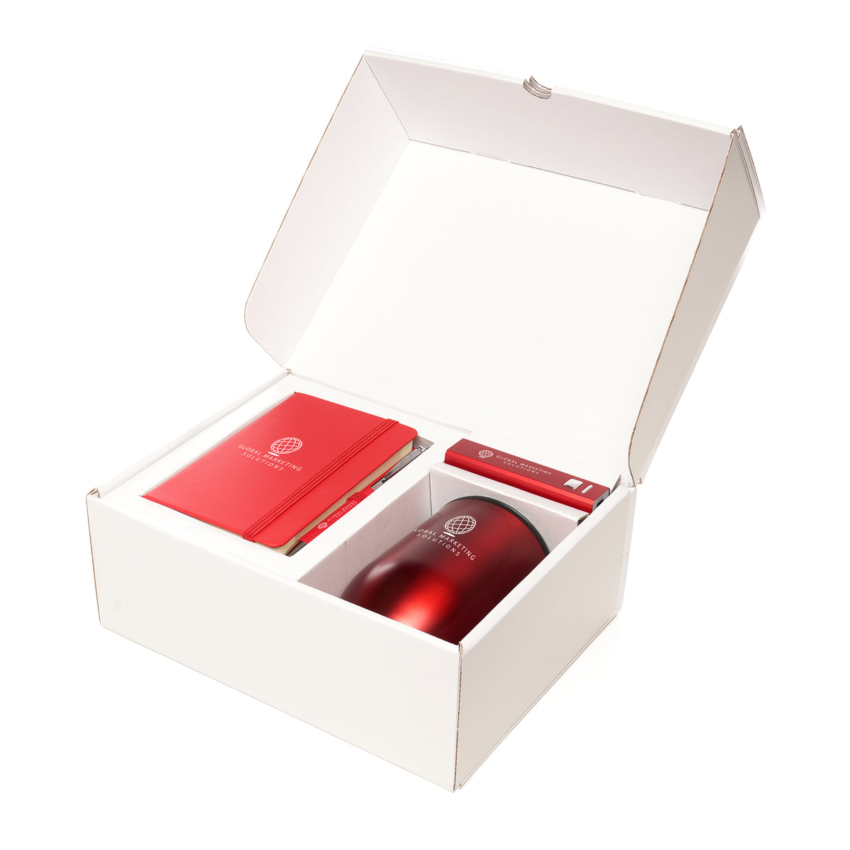 Branded Onboarding Set with Tumbler, Notebook, Pen and Power Bank in Red