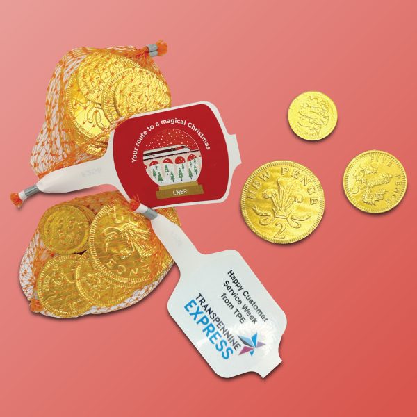 Branded net of chocolate coins