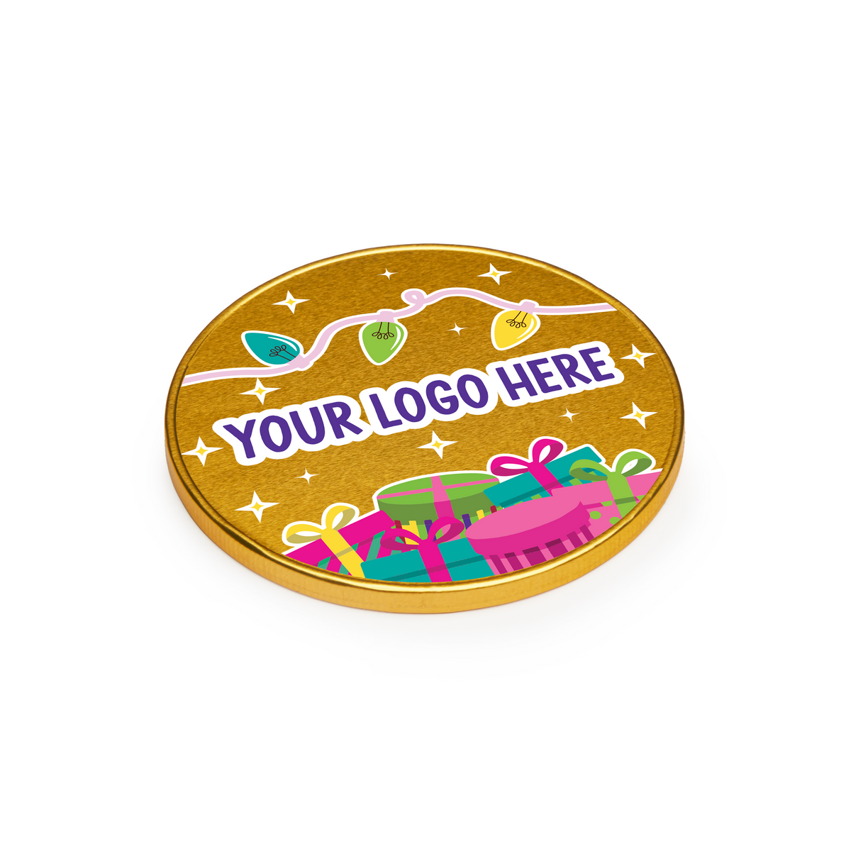 Branded chocolate medallion, alternate view
