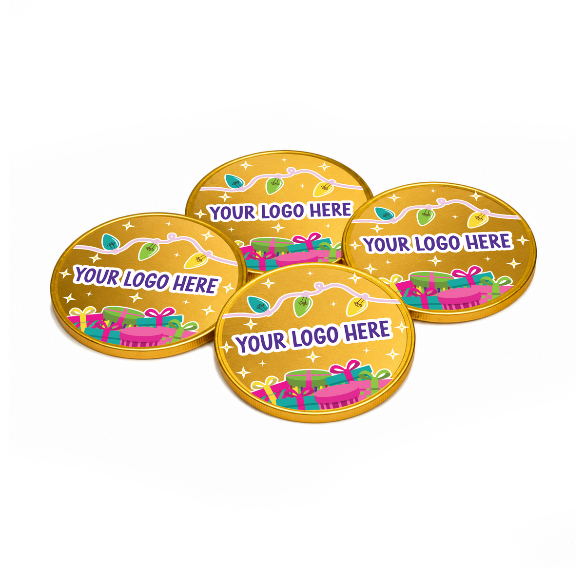 Branded chocolate medallion, front view